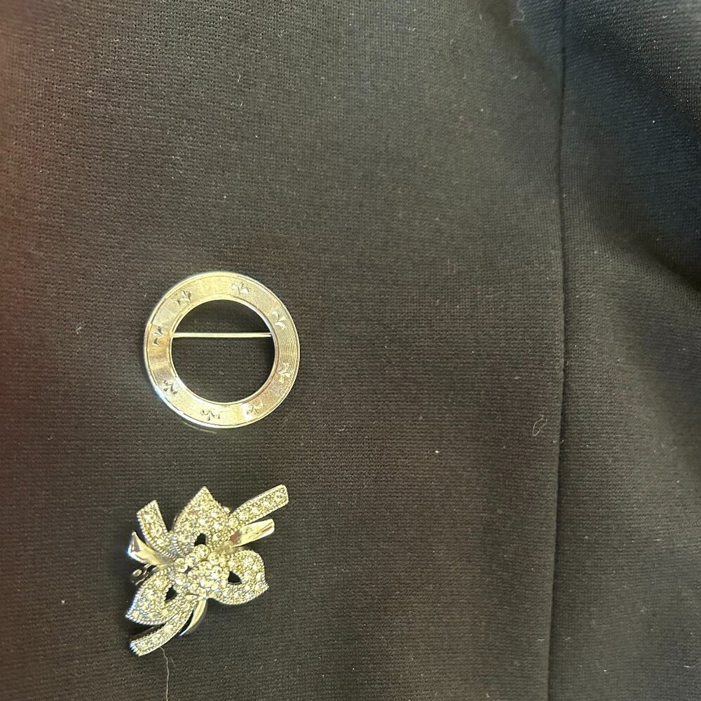 Vintage broaches, etched and rhinestones